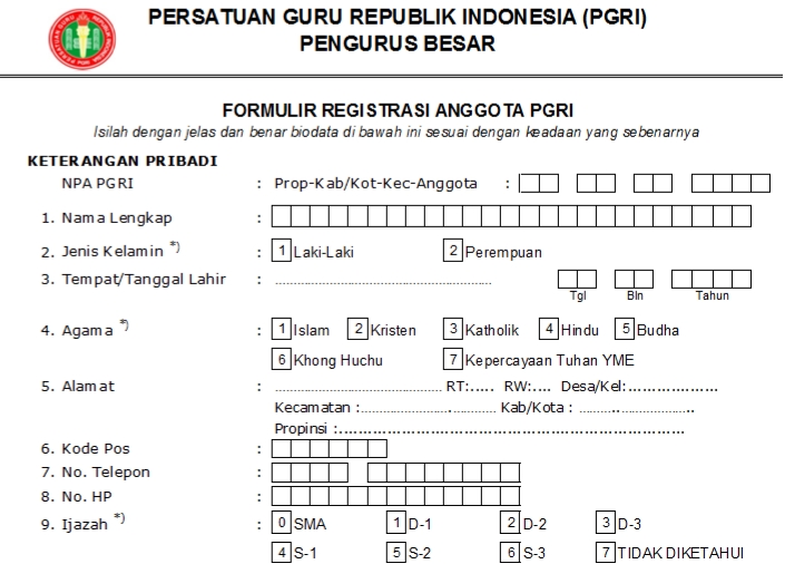 Pendaftaran PGRI Mandonga - Persatuan Guru Republik Indonesia Cabang Mandonga